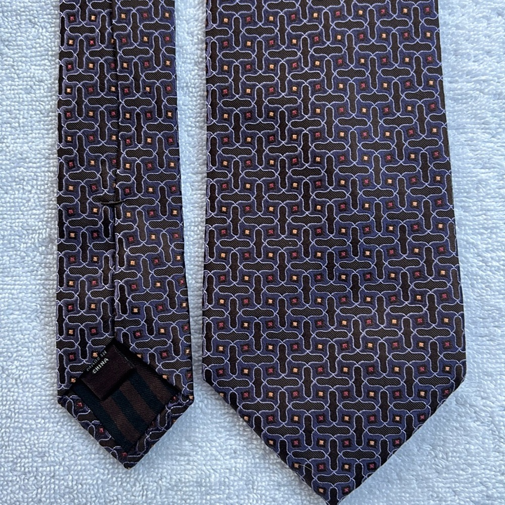 NWT Black Brown 1826 Blue Brown Print 100% Silk Mens Neck Tie $79
